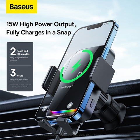 Giá Đỡ Điện Thoại Baseus Halo Cho Ô Tô | Kẹp Tự Động & Sạc Không Dây 15W Kèm Đèn RGB
