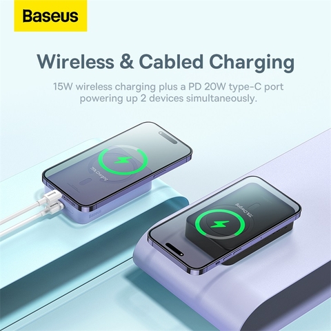 Pin Dự Phòng Không Dây Tích Hợp Nam Châm OS-Baseus Magnetic Mini Wireless Fast Charge Power Bank 20000mAh 20W (Kèm cáp C to C, 20V/3A, 30cm)