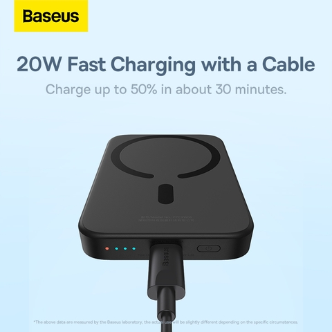Pin Sạc Dự Phòng Không Dây OS-Baseus Magnetic Mini Wireless Fast Charge Power Bank 2022 (20W, Kèm dây C to C 30cm)