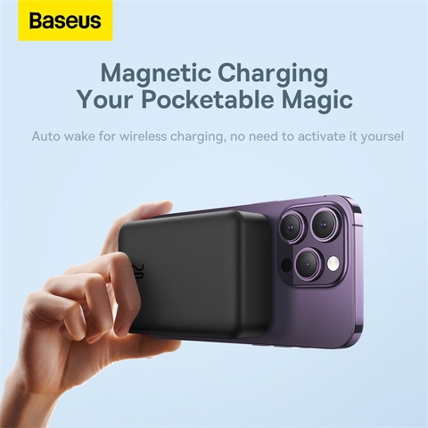 Pin Dự Phòng Không Dây Tích Hợp Nam Châm OS-Baseus Magnetic Mini Wireless Fast Charge Power Bank 20000mAh 20W (Kèm cáp C to C, 20V/3A, 30cm)