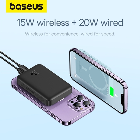 Pin Sạc Dự Phòng Không Dây OS-Baseus Magnetic Mini Air  Wireless Fast Charge Power Bank 10000mAh 20W (Kèm cáp sạc C to C, 20V-3A, 30cm)