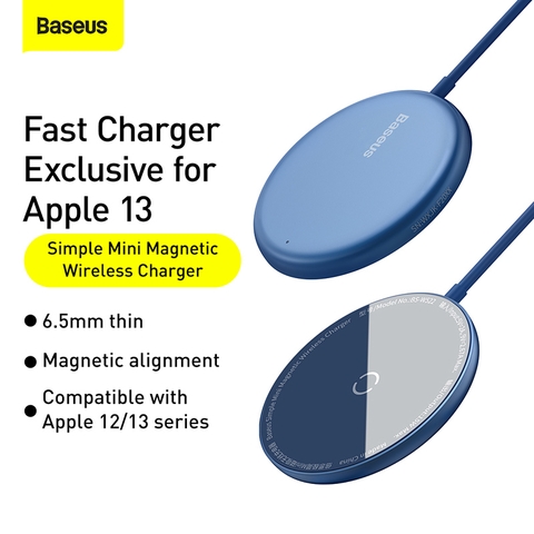 Đế sạc không dây nam châm Baseus Simple Mini Magnetic Wireless Charger dùng cho iPhone 12 Series (15W, Wireless Magsafe Quick charger)