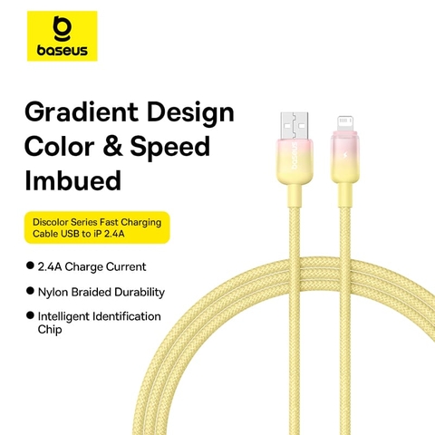 Cáp Sạc Nhanh Baseus Discolor 2.4A USB to Ln | Thiết Kế Chuyển Màu Gradient Độc Đáo