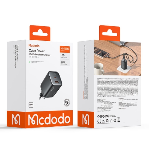 Cốc Sạc Nhanh Mcdodo Cube Power 65W | Màn Hình LED, 2 Cổng (Type-C & USB)