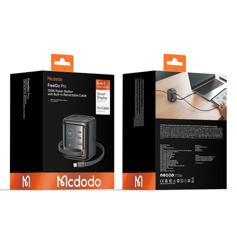 Trạm Sạc Mcdodo FreeGo Pro 100W | Kèm Cáp Tự Cuốn Type-C, Màn Hình LED Thông Minh, 3 Cổng Sạc