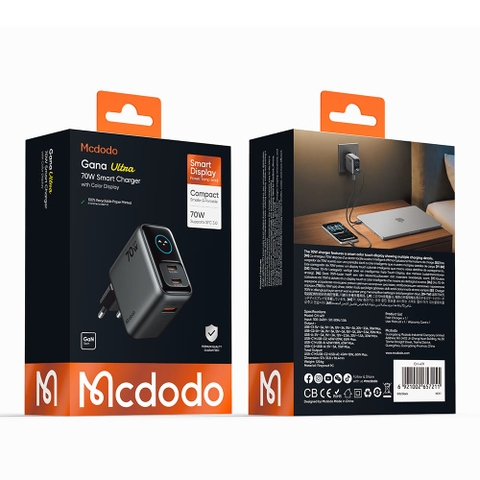 Cốc Sạc Nhanh Mcdodo Gana Ultra 70W | Màn Hình Emoji Sinh Động, 3 Cổng Sạc, Hỗ Trợ SFC 3.0