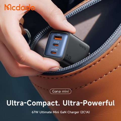 Cốc Sạc Mcdodo Gana Mini 67W 3 Cổng Sạc Nhanh | Công Nghệ GaN Siêu Nhỏ Gọn, 2 Cổng Type-C & 1 USB