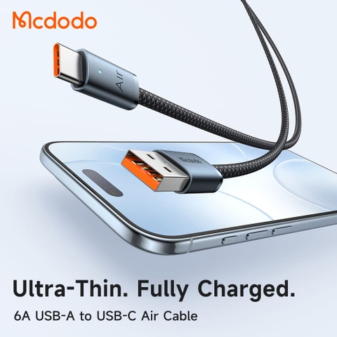 Cáp Sạc Nhanh Mcdodo Luma Slim Cable USB to Type-C 6A | Dây Dù Siêu Bền, Có Đèn LED