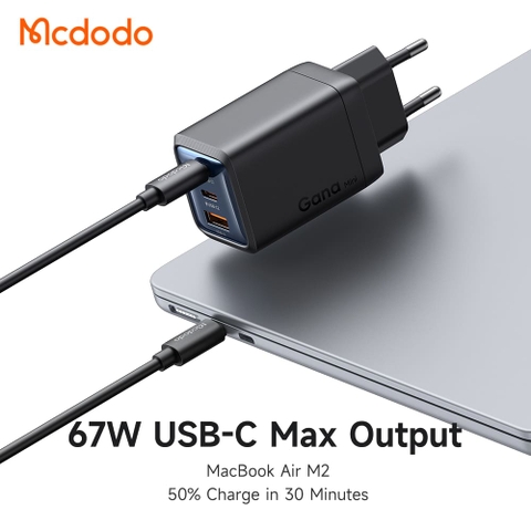 Cốc Sạc Mcdodo Gana Mini 67W 3 Cổng Sạc Nhanh | Công Nghệ GaN Siêu Nhỏ Gọn, 2 Cổng Type-C & 1 USB