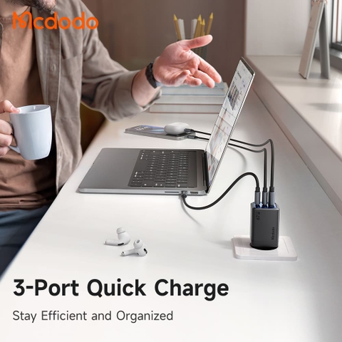 Cốc Sạc Mcdodo Gana Mini 67W 3 Cổng Sạc Nhanh | Công Nghệ GaN Siêu Nhỏ Gọn, 2 Cổng Type-C & 1 USB