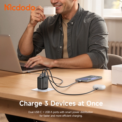 Cốc Sạc Nhanh Mcdodo FreeGo 35W GaN | Tích Hợp Dây Rút Gọn Type-C, Sạc Cùng Lúc 3 Thiết Bị