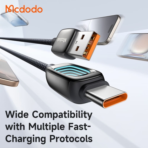 Cáp Sạc Mcdodo Vision Sci-Fi USB to Type-C 6A | Hiệu Ứng LED 3D, Đầu Hợp Kim Kẽm