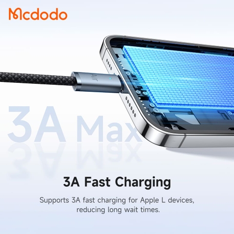 Cáp Sạc Nhanh Mcdodo Luma Slim Cable USB to Ln 3A | Dây Dù Siêu Bền, Có Đèn LED