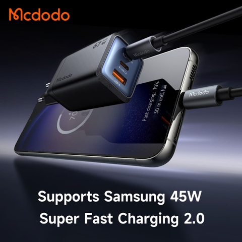 Cốc Sạc Mcdodo Gana Mini 67W 3 Cổng Sạc Nhanh | Công Nghệ GaN Siêu Nhỏ Gọn, 2 Cổng Type-C & 1 USB