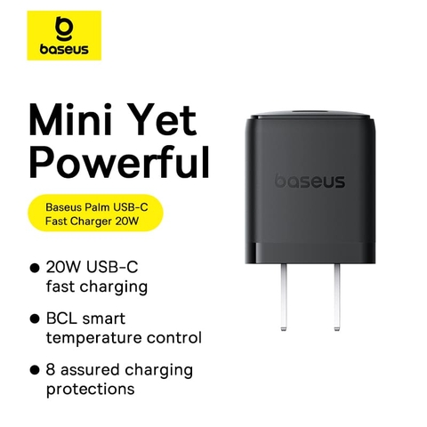 Bộ Sạc Nhanh Baseus Palm 20W | Kèm Cáp Type-C Sang Ln, Tản Nhiệt BCT, 8 Lớp Bảo Vệ