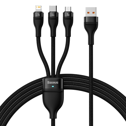 Cáp sạc nhanh 3 đầu Baseus Flash Series Ⅱ One-for-three Fast Charging Data Cable USB to M+L+C 66W