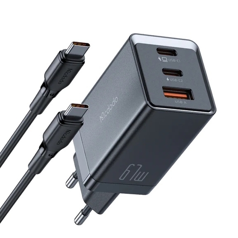 Cốc Sạc Nhanh Mcdodo 67W 2C1U Gan5 mini Fast Charger Kit Pro (2 Type-C + USB, Kèm cáp)