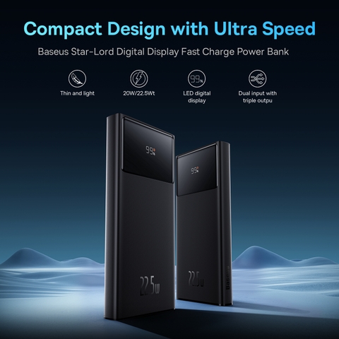 Sạc Dự Phòng Baseus Star-Lord 10000mAh 22.5W | Màn Hình LED, Mỏng Nhẹ, Kèm Cáp Sạc, 3 Cổng Sạc