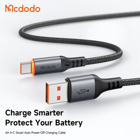 Cáp Sạc Mcdodo Cab Smart 6A USB to Type-C | Tự Ngắt Thông Minh, Có Đèn Báo Sạc