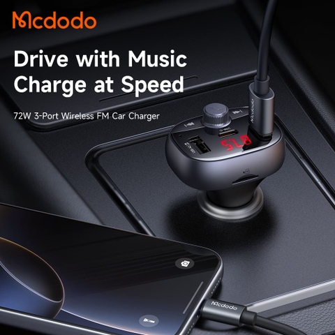 Tẩu Sạc Mcdodo CarGo 72W 3 Cổng | 2USB + Type-C, Phát Nhạc Qua Sóng FM, Sạc Nhanh