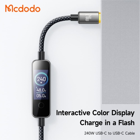 Cáp Sạc Nhanh Mcdodo Vision 240W Type-C to Type-C | Màn Hình TFT Cảm Ứng, Dây Dù