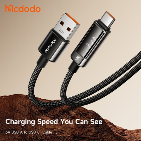 Cáp Sạc Mcdodo Vision Màn Hình OLED | USB to Type-C 6A, Đầu Hợp Kim Kẽm Sang Trọng