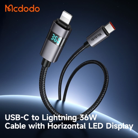 Cáp Sạc Nhanh Mcdodo Horizontal LED Display 36W Type-C to Ln | Màn Hình LED Ngang, Dây Dù Bền Bỉ