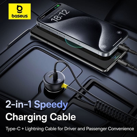 Tẩu Sạc Nhanh Baseus Circular Plastic Car Charger Kèm Cáp Type-C & iP 60W