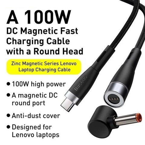 Cáp sạc nam châm 100W cho Laptop Baseus Zinc Magnetic Series Type C to DC Round/Square Port ( 100W, Type C to DC Square/ Round 4.0*1.7mm/5.5*2.5mm/ 7.9*5.5mm)