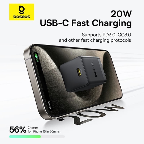 Bộ Sạc Nhanh Baseus Palm Fast Charger 1C 20W/30W (Kèm cáp Type-C to Type-C 1m)