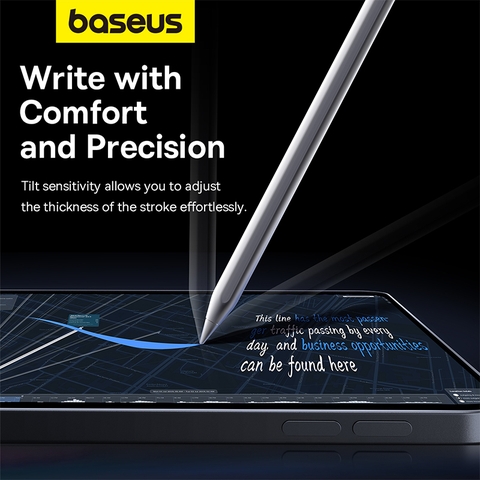 Bút Cảm Ứng Sạc Không Dây OS-Baseus Smooth Writing 2 Series Wireless Charging Multifunctional Stylus, Moon White (Active Wireless Version with active pen tip)