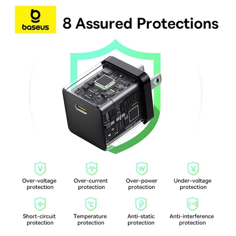 Bộ Sạc Nhanh Baseus Palm 20W | Kèm Cáp Type-C Sang Ln, Tản Nhiệt BCT, 8 Lớp Bảo Vệ