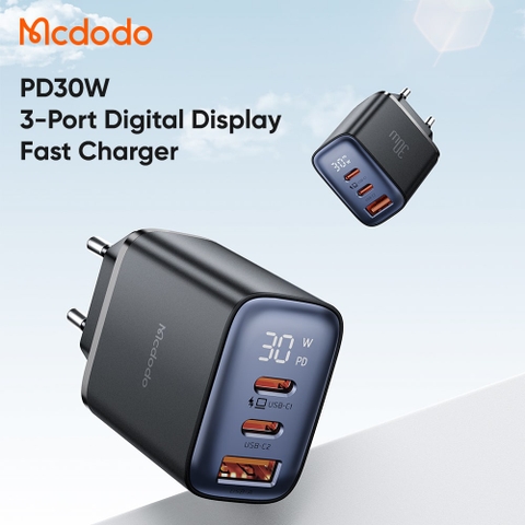 Cốc Sạc Nhanh Mcdodo30W 3-Port Power Digital Display Fast Charger (2Type-C + USB)