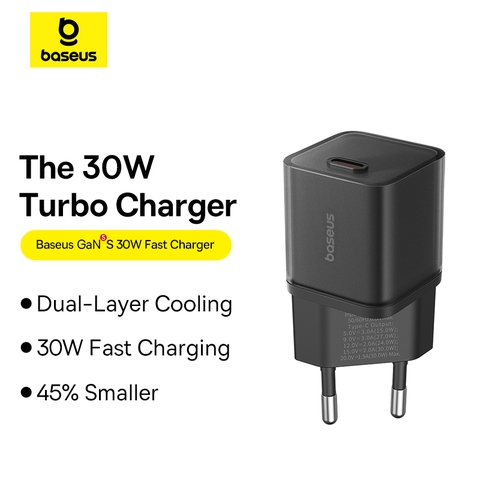 Cốc Sạc Nhanh OS-Baseus GaN5S Fast Charger 1C 30W EU (Chân cắm tròn)