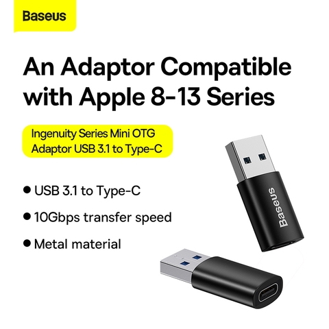 Đầu Chuyển USB Sang Type C tốc độ cao Baseus Ingenuity Series Mini OTG Gen2 (USB-A 3.1 Full Size to Type C, 10Gbps High speed OTG, PD Fast charge Support)