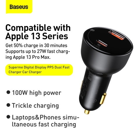 Tẩu sạc công suất cao 100W Superme Digital Display PPS Dual Quick Charger Car Charger (100W, 12V đến 24V)