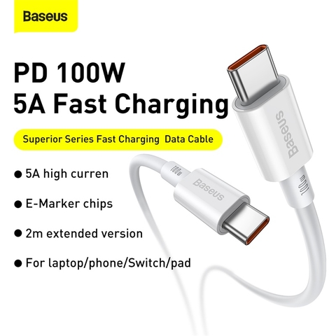 Cáp sạc nhanh Baseus Superior Series Type-C to Type-C PD 100W (5A/20V, E-marker Chip, PD/QC Quick Charging & Data TPE Cable)