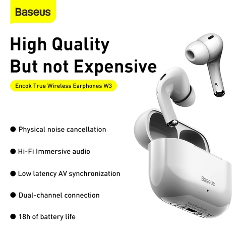 Tai nghe Bluetooth Baseus Encok W3 TWS (Bluetooth 5.0, 4h continuously listen, Noise reduction, IP55, True Wireless Earbuds )