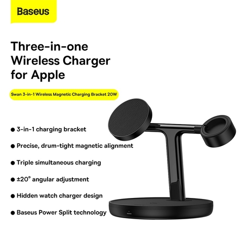 Bộ sạc không dây Baseus Swan 3-in-1 Wireless Magnetic Charging Bracket 20W