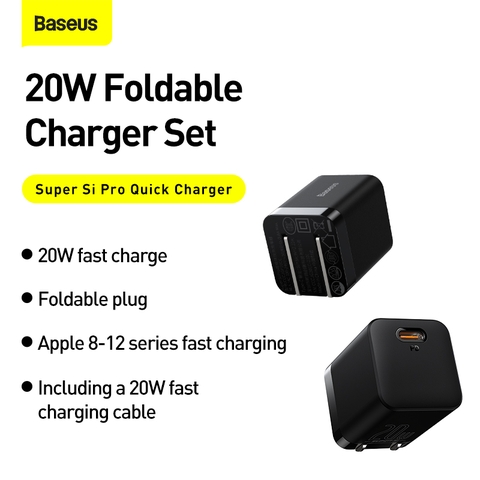 Bộ cốc sạc nhanh, nhỏ gọn Baseus Super Si Pro Quick Charger 20W dùng cho iPhone 12/iP11/XS Max kèm dây C to iPhone