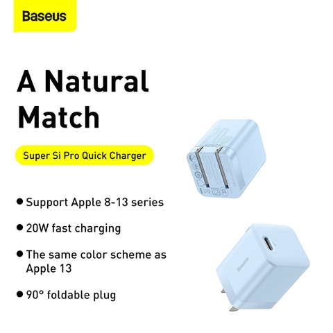 Cốc sạc nhanh, nhỏ gọn Baseus Super Si Pro Quick Charger 20W dùng cho iPhone 12/iP11/XS Max (Type C, 20W/18W, PD/ QC3.0 Quick charger)