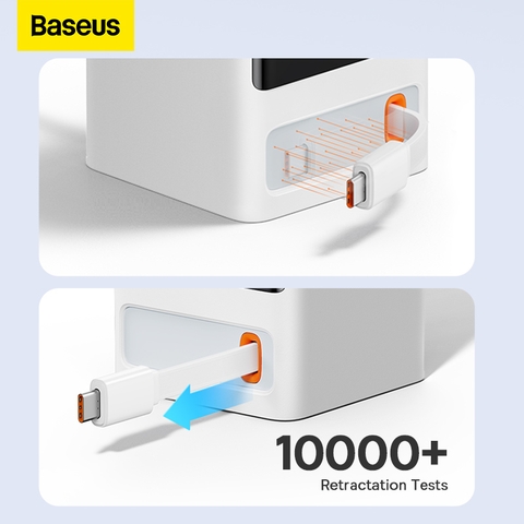 Bộ Sạc Nhanh OS-Baseus PowerCombo Digital PowerStrip 2AC+1U+1C+Retractable-C 65W Smart Version (Điều khiển qua ứng dụng, Dây cắm dài 1.5m, chân cắm tròn)