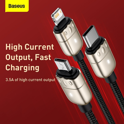Cáp Sạc 3 Đầu Baseus Year of the Tiger One-for-three Data Cable USB to M+L+C 3.5A