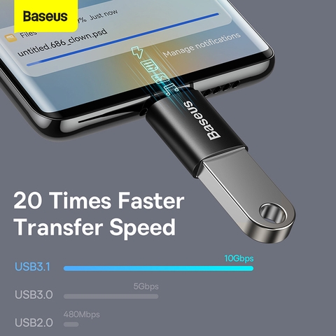 Đầu chuyển OTG Type C to USB 3.1 tốc độ cao Baseus Ingenuity Series Mini OTG Gen2 (Type-C to USB-A 3.1 Full Size, 10Gbps High speed OTG for Laptop/ Macbook/ iPad/Tablet/ Smartphone)