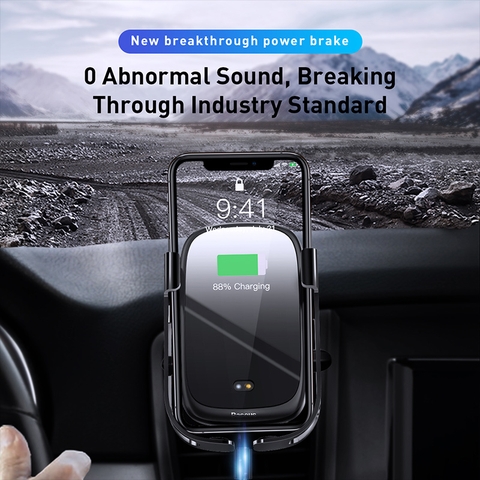 Bộ đế giữ điện thoại tích hợp sạc nhanh không dây Baseus Rock-solid Electric Holder 10W Wireless Charger (Auto Smart Lock by Sensor, Air Vent Car Mount)