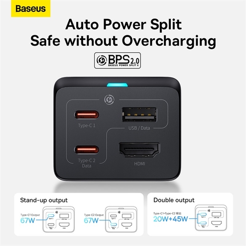 Củ Sạc Nhanh Kiêm Hub Mở Rộng Đa Năng 2 in 1 Baseus GaN5 Pro Desktop Fast Charger 1U+2C+HDMI 67W ( HDMI,Type C*2, USB*1 PD/ QC/ SCP/ FCP/ AFC/ PPS Quick Charger)