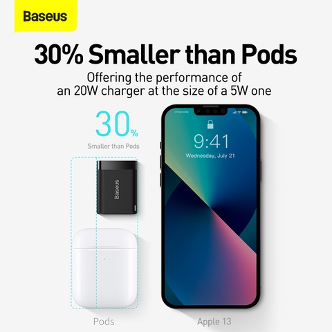 Bộ cốc sạc nhanh, nhỏ gọn Baseus Super Si Pro Quick Charger 20W dùng cho iPhone 12/iP11/XS Max kèm dây C to iPhone