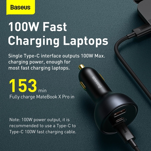 Tẩu Sạc Nhanh Công Suất Cao 160W Baseus Multi-Port Fast Charge Car Tặng Kèm Cáp C to C 100W (Quick Charge™ 5)