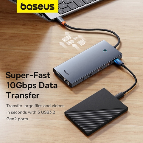Hub Chuyển Đổi Baseus PortalJoy 13 trong 1 | Xuất 4 Màn Hình, Hỗ Trợ 8K, USB Tốc Độ 10Gbps