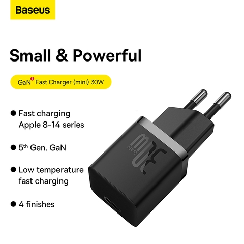 Cốc Sạc Nhanh Nhỏ Gọn OS-Baseus GaN5 Fast Charger(mini) 1C 30W (Chân cắm tròn)